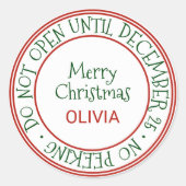 Öffnen Sie nicht bis zum 25. Dezember Weihnachtsge Runder Aufkleber (Vorderseite)