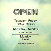 Öffnen von Geschäftszeiten Schwarzes Skript transp Fensteraufkleber (Blatt 3)