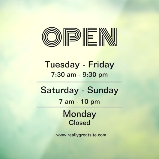 Öffnen von Geschäftszeiten Schwarzes Skript transp Fensteraufkleber (Blatt 3)