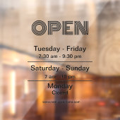 Öffnen von Geschäftszeiten Schwarzes Skript transp Fensteraufkleber (Blatt 2)