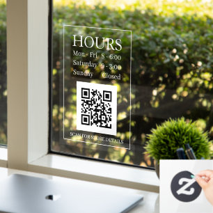 Öffnungszeit, QR-Code, weißer Text löschen Fensteraufkleber