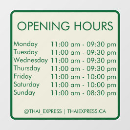 Öffnungszeiten - 30.5 x 30.5 - Englisch Window Cli Fensteraufkleber