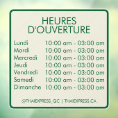 Öffnungszeiten - 4x4 - Französisch Fensteraufkleber (Blatt 3)