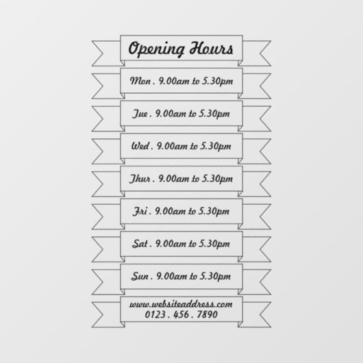 Öffnungszeiten Banner Ribbons, Fensteraufkleber (Blatt)