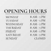Öffnungszeiten | Business Time Open Black Sign Fensteraufkleber (Blatt)