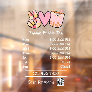Öffnungszeiten des Bubble-Tea-Restaurants Fensteraufkleber