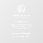 Öffnungszeiten des Friseur-Shops - Logo Fensteraufkleber (Blatt)