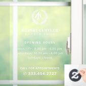 Öffnungszeiten des Friseur-Shops - Logo Fensteraufkleber (Zuhause)