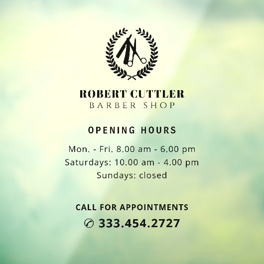 Öffnungszeiten des Friseur-Shops - Logo Fensteraufkleber (Blatt 3)