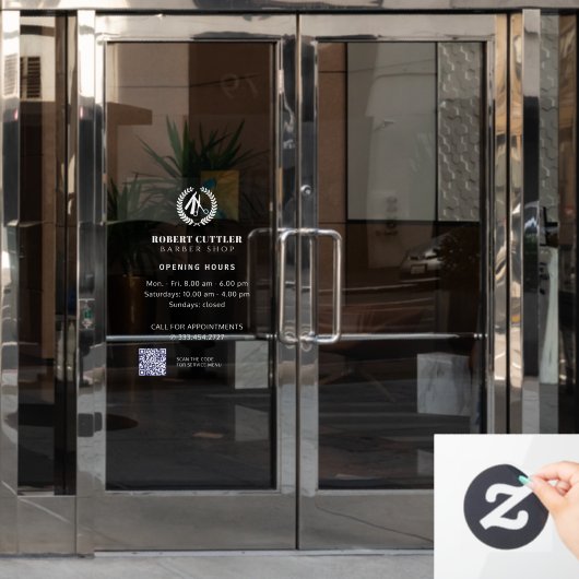 Öffnungszeiten des Friseur-Shops - Logo QR CODE Fensteraufkleber (Büro Tür)