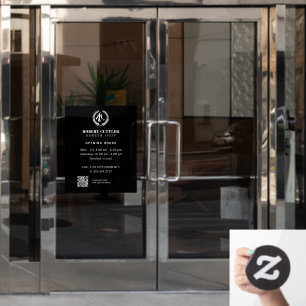 Öffnungszeiten des Friseur-Shops - Logo QR CODE Fensteraufkleber