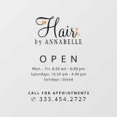 Öffnungszeiten des Friseursalons Fensteraufkleber (Blatt)