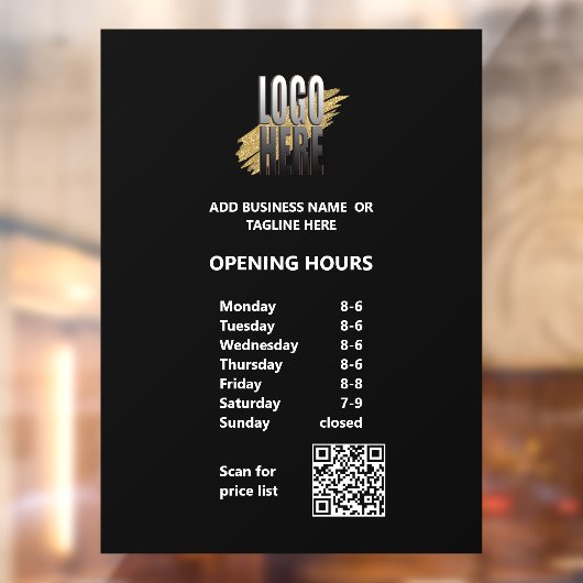 Öffnungszeiten des weißen Textes mit QR-Code und L Fensteraufkleber (Blatt 2)