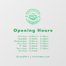 Öffnungszeiten Firmenlogo Transparent grün Fensteraufkleber