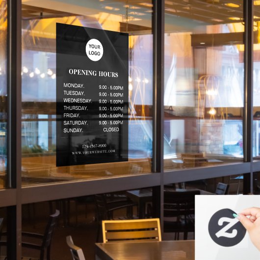 Öffnungszeiten für weiße Geschäfte, einfache moder Fensteraufkleber (Restaurantfenster)