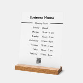 Öffnungszeiten Geschäft Name QR Code Weiß Acrylschild (Winkel)