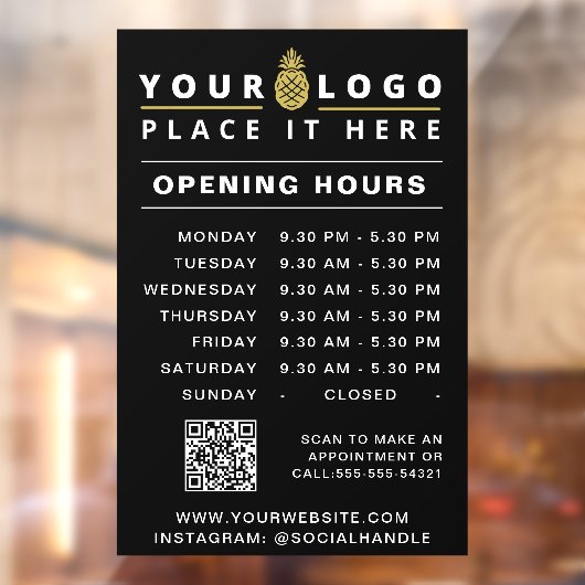 Öffnungszeiten Geschäftslogo Stunden QR-Code schwa Fensteraufkleber (Blatt 2)