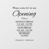 Öffnungszeiten | Geschäftsöffnungszeiten Schwarz Fensteraufkleber (Blatt)