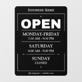 Öffnungszeiten | Geschäftsöffnungszeiten Schwarz Fensteraufkleber (Blatt)