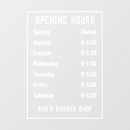 Öffnungszeiten im Shop oder Öffnungszeiten Fensteraufkleber