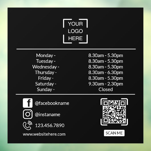 Öffnungszeiten mit eigenem QR-Code für Unternehmen Fensteraufkleber (Blatt 3)