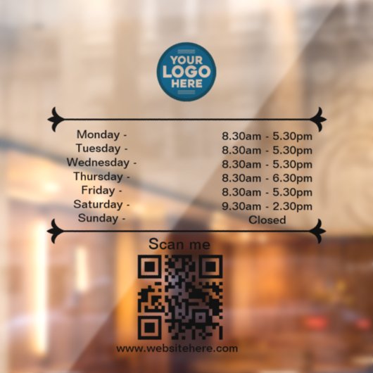 Öffnungszeiten mit eigenem QR-Code für Unternehmen Fensteraufkleber (Blatt 2)