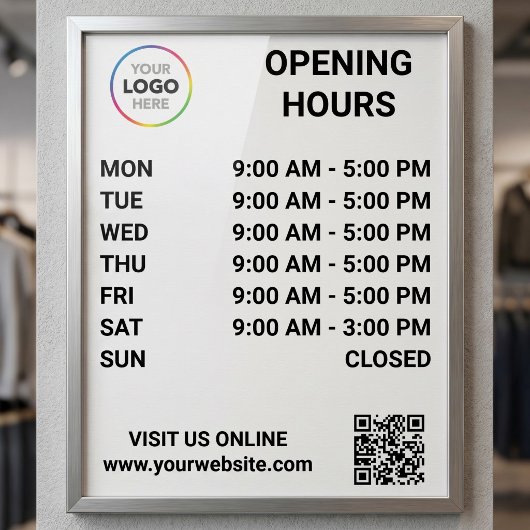 Öffnungszeiten mit Logo + QR-Code - Modern Poster