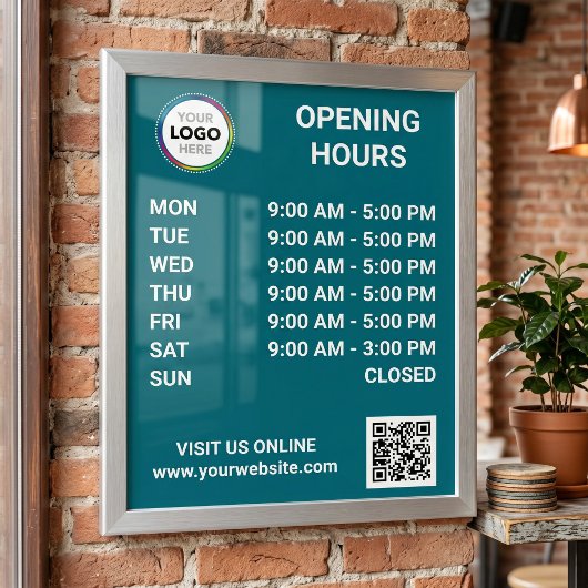 Öffnungszeiten mit Logo + QR-Code - Modern Poster