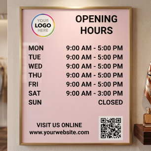 Öffnungszeiten mit Logo + QR-Code - Modern Poster