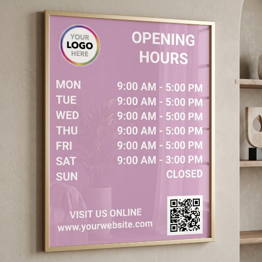 Öffnungszeiten mit Logo + QR-Code - Modern Poster