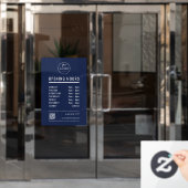 Öffnungszeiten mit Logo QR-Code Navy Blau Fensteraufkleber (Büro Tür)
