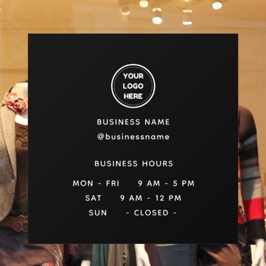 Öffnungszeiten mit Logos Schwarze Geschäftszeiten Fensteraufkleber