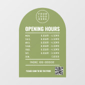 Öffnungszeiten mit Qr-Code-Logo-Seite grüner Pfeil Fensteraufkleber (Blatt)