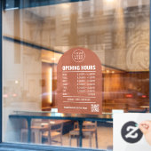 Öffnungszeiten mit QR-Code Logo Terracotta Arch Fensteraufkleber (Café-Fenster)