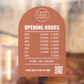 Öffnungszeiten mit QR-Code Logo Terracotta Arch Fensteraufkleber (Blatt 2)