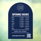 Öffnungszeiten mit QR-Code-Logo und blauem Navy-Ar Fensteraufkleber (Blatt 3)