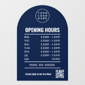 Öffnungszeiten mit QR-Code-Logo und blauem Navy-Ar Fensteraufkleber (Blatt)