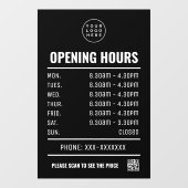 Öffnungszeiten mit QR-Code und Firmenlogo Fensteraufkleber (Blatt)
