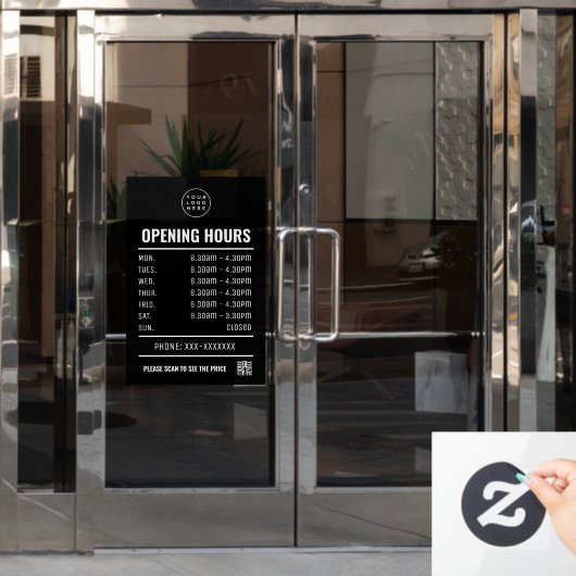 Öffnungszeiten mit QR-Code und Firmenlogo Fensteraufkleber (Büro Tür)