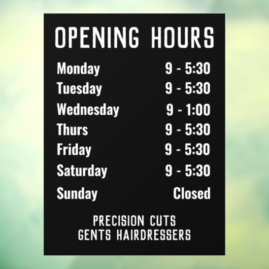 Öffnungszeiten oder Öffnungszeiten Fensteraufkleber (Blatt 3)