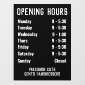 Öffnungszeiten oder Öffnungszeiten Fensteraufkleber (Blatt)