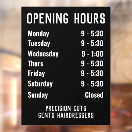 Öffnungszeiten oder Öffnungszeiten Fensteraufkleber (Blatt 2)