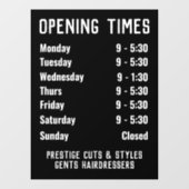 Öffnungszeiten oder Öffnungszeiten Fensteraufkleber (Blatt)