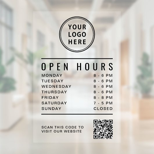 Öffnungszeiten QR-Code Firmenlogo Fensteraufkleber