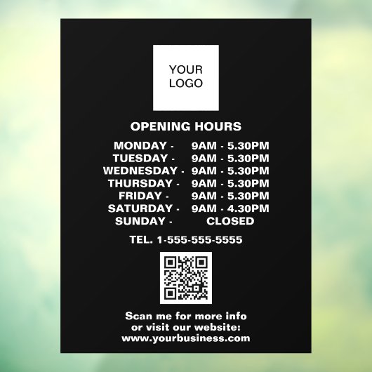 Öffnungszeiten QR-Code für das Schwarze Business-L Fensteraufkleber (Blatt 3)