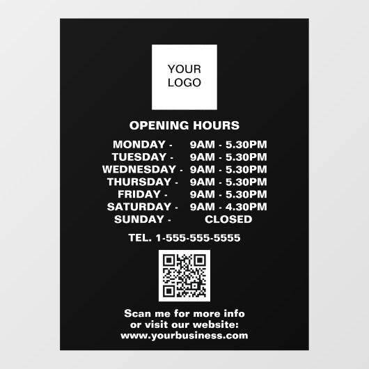 Öffnungszeiten QR-Code für das Schwarze Business-L Fensteraufkleber (Blatt)