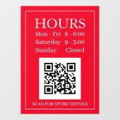 Öffnungszeiten, QR-Code, Rot & Weiß Fensteraufkleber (Blatt)