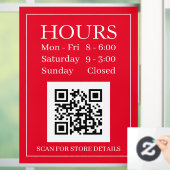 Öffnungszeiten, QR-Code, Rot & Weiß Fensteraufkleber (Zuhause)