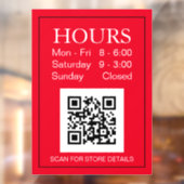Öffnungszeiten, QR-Code, weißer Text auf Rot Fensteraufkleber (Blatt 2)
