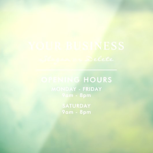 Öffnungszeiten und Namensnennung des Geschäftsfens Fensteraufkleber (Blatt 3)